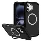 For iPhone 16 Plus Defend 3 in 1 Rugged MagSafe Magnetic Holder Phone Case(Black)