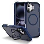 For iPhone 16 Defend 3 in 1 Rugged MagSafe Magnetic Holder Phone Case(Blue + Transparent Blue)