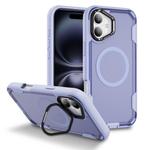For iPhone 16 Defend 3 in 1 Rugged MagSafe Magnetic Holder Phone Case(Light Purple + Transparent Purple)