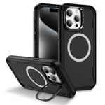 For iPhone 15 Pro Max Defend 3 in 1 Rugged MagSafe Magnetic Holder Phone Case(Black)