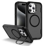 For iPhone 15 Pro Defend 3 in 1 Rugged MagSafe Magnetic Holder Phone Case(Black + Transparent Grey)