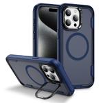 For iPhone 15 Pro Defend 3 in 1 Rugged MagSafe Magnetic Holder Phone Case(Blue + Transparent Blue)