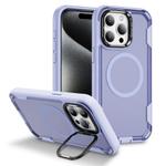 For iPhone 15 Pro Defend 3 in 1 Rugged MagSafe Magnetic Holder Phone Case(Light Purple + Transparent Purple)