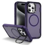 For iPhone 15 Pro Defend 3 in 1 Rugged MagSafe Magnetic Holder Phone Case(Purple + Dark Purple)