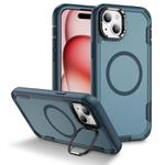For iPhone 15 Plus Defend 3 in 1 Rugged MagSafe Magnetic Holder Phone Case(Royal Blue + Blue)