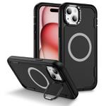 For iPhone 15 Plus Defend 3 in 1 Rugged MagSafe Magnetic Holder Phone Case(Black)