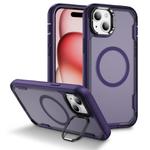 For iPhone 15 Plus Defend 3 in 1 Rugged MagSafe Magnetic Holder Phone Case(Purple + Dark Purple)