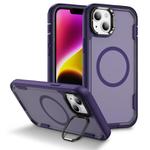 For iPhone 14 Plus Defend 3 in 1 Rugged MagSafe Magnetic Holder Phone Case(Purple + Dark Purple)