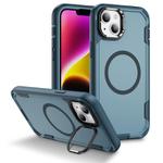 For iPhone 14 Defend 3 in 1 Rugged MagSafe Magnetic Holder Phone Case(Royal Blue + Blue)