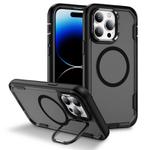For iPhone 14 Pro Max Defend 3 in 1 Rugged MagSafe Magnetic Holder Phone Case(Black + Transparent Grey)