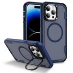 For iPhone 14 Pro Max Defend 3 in 1 Rugged MagSafe Magnetic Holder Phone Case(Blue + Transparent Blue)