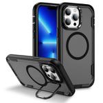 For iPhone 13 Pro Max Defend 3 in 1 Rugged MagSafe Magnetic Holder Phone Case(Black + Transparent Grey)