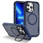 For iPhone 13 Pro Max Defend 3 in 1 Rugged MagSafe Magnetic Holder Phone Case(Blue + Transparent Blue)