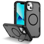 For iPhone 13 Defend 3 in 1 Rugged MagSafe Magnetic Holder Phone Case(Black + Transparent Grey)