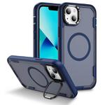 For iPhone 13 Defend 3 in 1 Rugged MagSafe Magnetic Holder Phone Case(Blue + Transparent Blue)