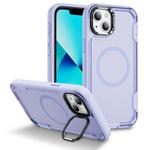For iPhone 13 Defend 3 in 1 Rugged MagSafe Magnetic Holder Phone Case(Light Purple + Transparent Purple)