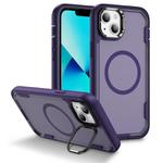For iPhone 13 Defend 3 in 1 Rugged MagSafe Magnetic Holder Phone Case(Purple + Dark Purple)