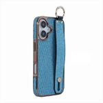 For iPhone 16 Electroplating Loose Powder Wristband Holder Phone Case(Blue)