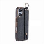 For iPhone 16 Electroplating Loose Powder Wristband Holder Phone Case(Black)