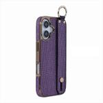 For iPhone 16 Electroplating Loose Powder Wristband Holder Phone Case(Purple)