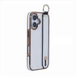 For iPhone 16 Electroplating Loose Powder Wristband Holder Phone Case(White)