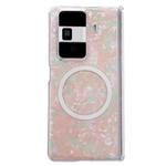 For Honor Magic Vs3 Magnetic Axis Pearlescent Shell Texture MagSafe Phone Case(Pink Green)