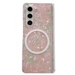For Samsung Galaxy Z Fold6 5G Magnetic Axis Pearlescent Shell Texture MagSafe Phone Case(Pink Green)
