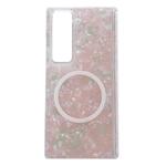 For Samsung Galaxy Z Fold Special Magnetic Axis Pearlescent Shell Texture MagSafe Phone Case(Pink Green)