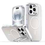 For iPhone 16 Pro Gradient Discolor Lens Kickstand Magsafe Phone Case(White)