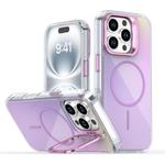 For iPhone 16 Pro Gradient Discolor Lens Kickstand Magsafe Phone Case(Purple)