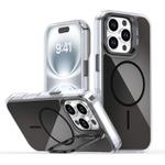 For iPhone 16 Pro Gradient Discolor Lens Kickstand Magsafe Phone Case(Black)
