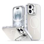 For iPhone 16 Gradient Discolor Lens Kickstand Magsafe Phone Case(White)