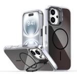 For iPhone 16 Gradient Discolor Lens Kickstand Magsafe Phone Case(Black)