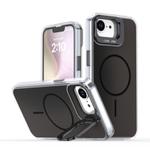 For iPhone 16e Gradient Discolor Lens Kickstand Magsafe Phone Case(Black)