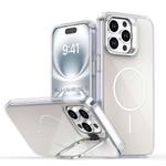 For iPhone 15 Pro Max Gradient Discolor Lens Kickstand Magsafe Phone Case(White)