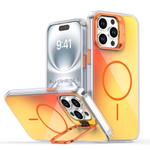 For iPhone 15 Pro Max Gradient Discolor Lens Kickstand Magsafe Phone Case(Orange)