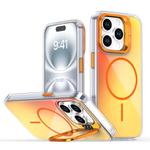 For iPhone 15 Pro Gradient Discolor Lens Kickstand Magsafe Phone Case(Orange)