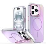 For iPhone 15 Pro Gradient Discolor Lens Kickstand Magsafe Phone Case(Purple)