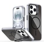 For iPhone 15 Pro Gradient Discolor Lens Kickstand Magsafe Phone Case(Black)