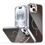 For iPhone 15 Plus Gradient Discolor Lens Kickstand Magsafe Phone Case(Desert Gold)