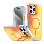 For iPhone 14 Pro Max Gradient Discolor Lens Kickstand Magsafe Phone Case(Orange)