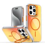 For iPhone 14 Pro Gradient Discolor Lens Kickstand Magsafe Phone Case(Orange)