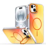 For iPhone 14 Plus Gradient Discolor Lens Kickstand Magsafe Phone Case(Orange)