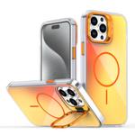 For iPhone 13 Pro Max Gradient Discolor Lens Kickstand Magsafe Phone Case(Orange)