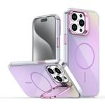 For iPhone 13 Pro Gradient Discolor Lens Kickstand Magsafe Phone Case(Purple)