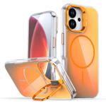 For iPhone 17 Gradient Discolor Lens Kickstand Magsafe Phone Case(Orange)