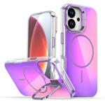 For iPhone 17 Gradient Discolor Lens Kickstand Magsafe Phone Case(Purple)