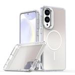 For Samsung Galaxy S25 Edge 5G Gradient Discolor Lens Kickstand Magsafe Phone Case(White)