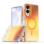 For Samsung Galaxy S25 Edge 5G Gradient Discolor Lens Kickstand Magsafe Phone Case(Orange)