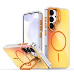 For Samsung Galaxy S23 5G Gradient Discolor Lens Kickstand Magsafe Phone Case(Orange)